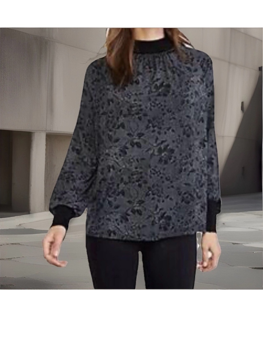 Ann Taylor Black Floral Mock Neck Long Sleeve Sweatshirt
